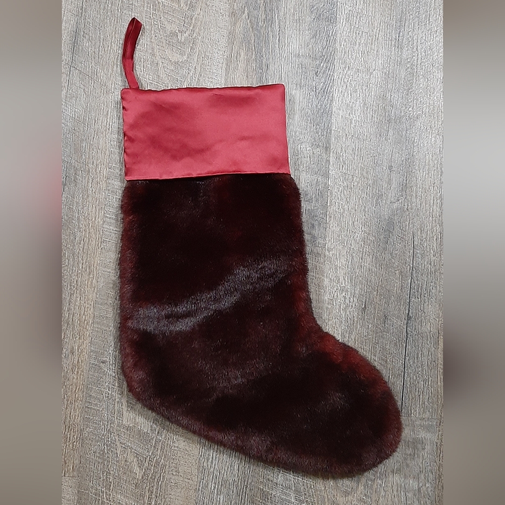 Pottery Barn Plush Faux Fur Christmas Holiday Stocking Hanging Rich Red Color